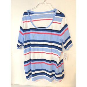 Croft & Barrow 2X Striped Scoopneck T-Shirt Tee NEW WITH TAGS Blue Red